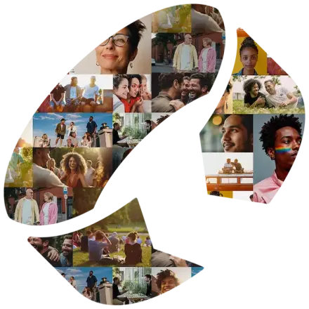stylized photo collage in shape of circular ribbon